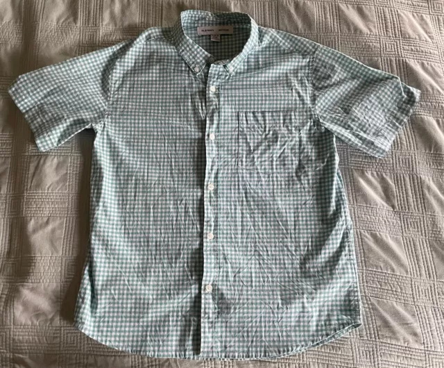 Old Navy Boys Green Checkered Button Up Short Sleeve Shirt (Size XL (14-16))