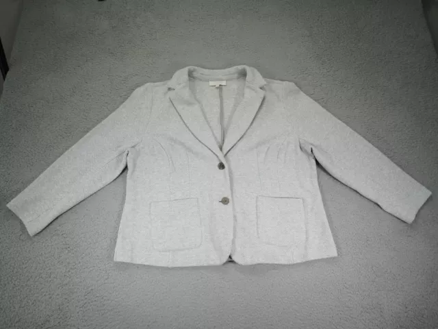 Talbots Blazer Womens Size 18W Plus Gray Knit Two Button Jacket Long Sleeve