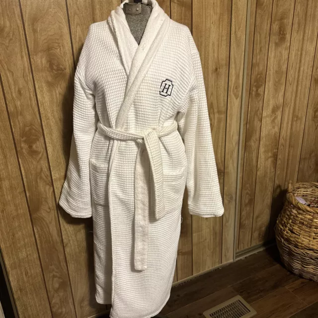 Pottery Barn Waffle Weave Resort MEDIUM (M) Bath Robe~White~”H”MONO~*READ