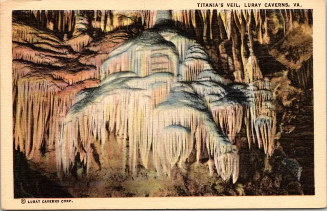Titania's Veil Luray Caverns Virginia VA Linen Vtg Postcard