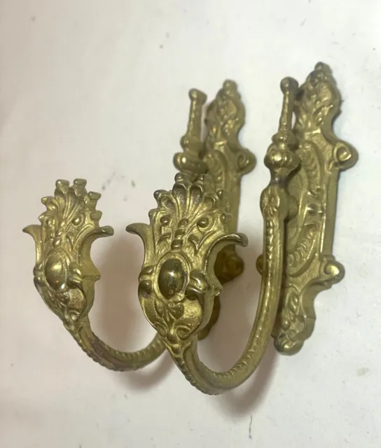 antique ornate Victorian gold gilded bronze curtain rod holder tiebacks brackets 4