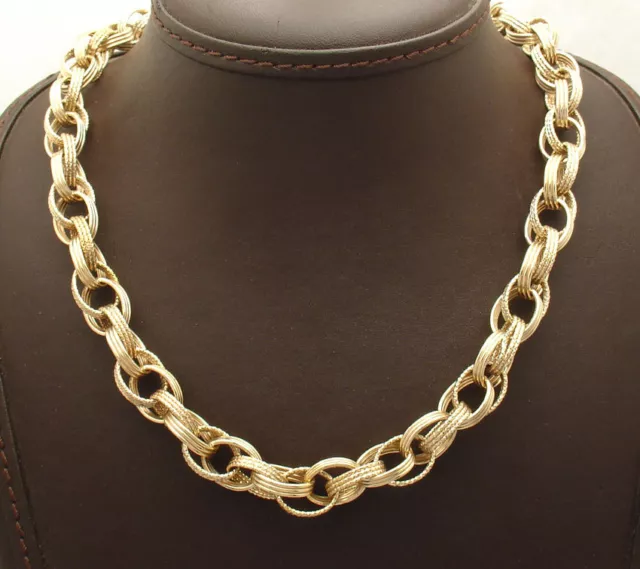 Technibond Diamond Cut Triple Oval Chain Necklace 14K Yellow Gold Plated Silver