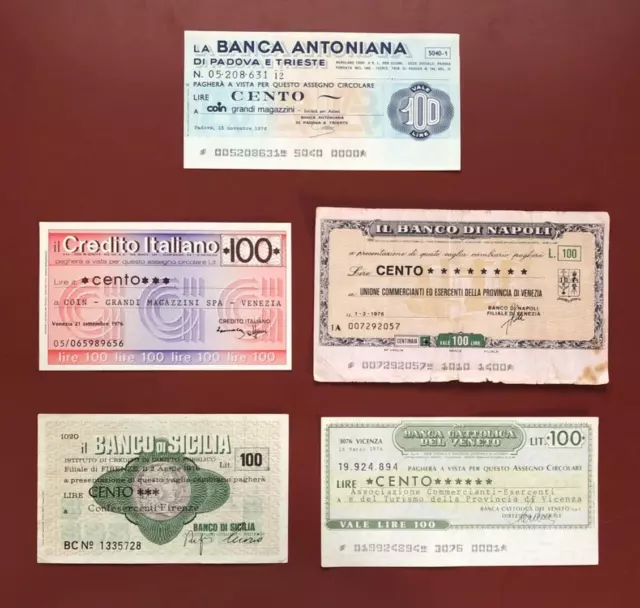 5 Mini Assegni da 100 Lire del 1976 (Lotto 5)