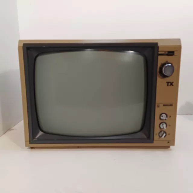 Philips 12TX3201 Television TV Vintage Portable Beige Black/White CRT  POWERS ON