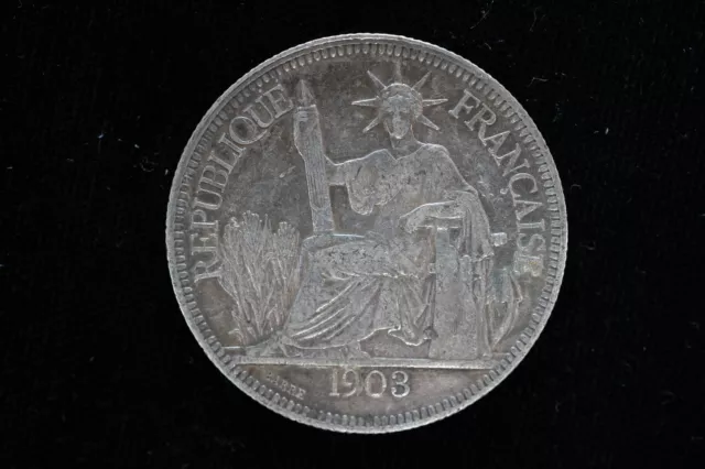 1903 French Indochina Silver Piastre De Commerce in Excellent Condition!