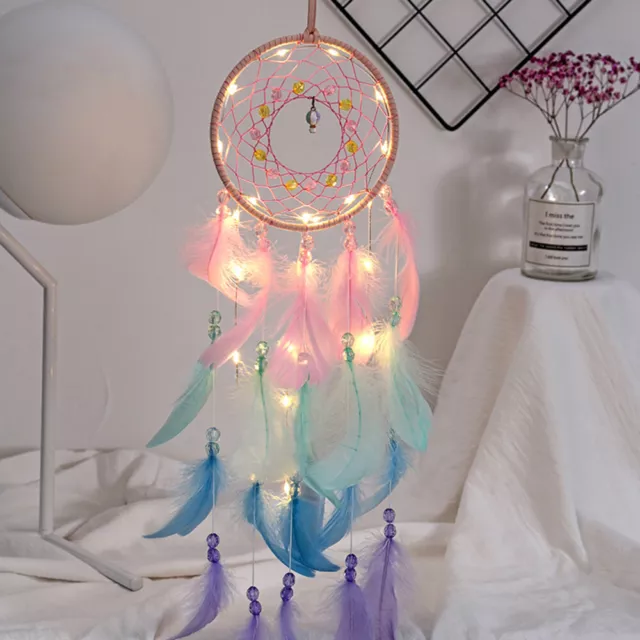 LED Light Dream Catcher  Handmade Feathers Home Wall Hanging Ornament Car Decor