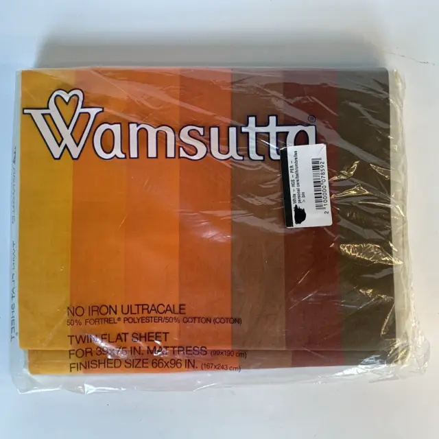 Vintage Wamsutta Ultracale Tomorrow’s Rainbow Twin Flat Sheet Brown Orange NOS 2