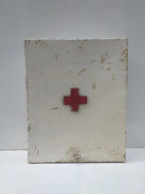 Antique Vintage Wooden Medical Box First Aid Wall shelf cupboard 1940s