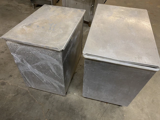 Set of 2 Wilder Lucks Commercial Rolling Metal Ingredient Bins w/Lids