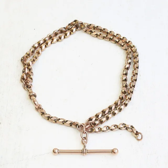9ct Gold Bracelet - 9ct Rose Gold Edwardian Albertina T Bar Chain Bracelet
