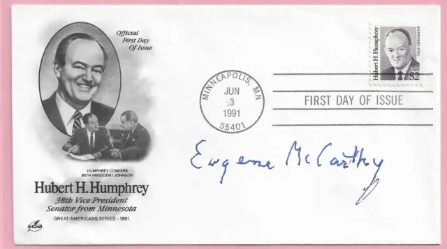 Eugene McCarthy U.S. Senator Signed Autographed Humphrey First Day Cover 1991