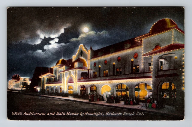 Redondo Beach CA-California, Auditorium & Bath House, Antique Vintage Postcard