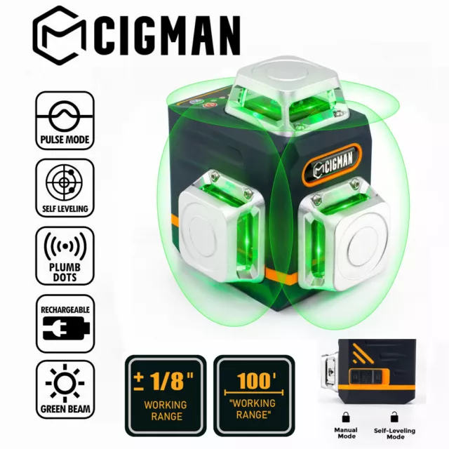 CIGMAN Kreuzlinienlaser CM-701 3X 360° 12 Línea 3D Nivel Láser 1/4 Stativgewinde