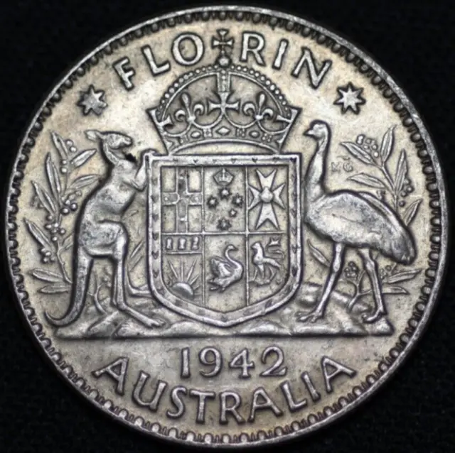 AUSTRALIA ~ 1942 (m) ~ Florin ~ 92.5% ~ AU ~ Quality Coin ☘️ SILVER - #240 ☘️