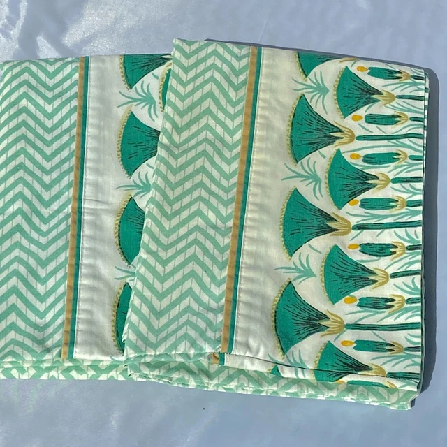Vintage Abstract Floral MCM Pillowcases SPRINGMAID Wondercale Green White Pair