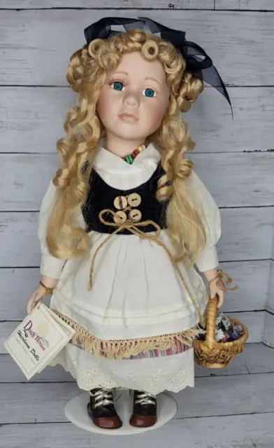 Duck House Heirloom Porcelain Doll 18" Tall Blonde Hair Blue Eyes Vintage