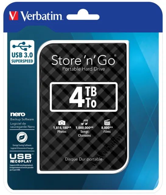 Verbatim Store 'n' Go Gen2 schwarz 4TB, USB externe Festplatte HDD