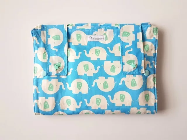 Travel Nappy Diaper Change Mat Wallet Pouch Carrier Bag - Blue Elephants