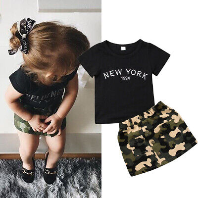 Toddler Kids Baby Girls Short Sleeve Tops Short Skirts Summer Outfits Clothes