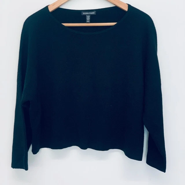 Eileen Fisher schwarz Damen Merinowolle Langarm Pullover Größe UK M
