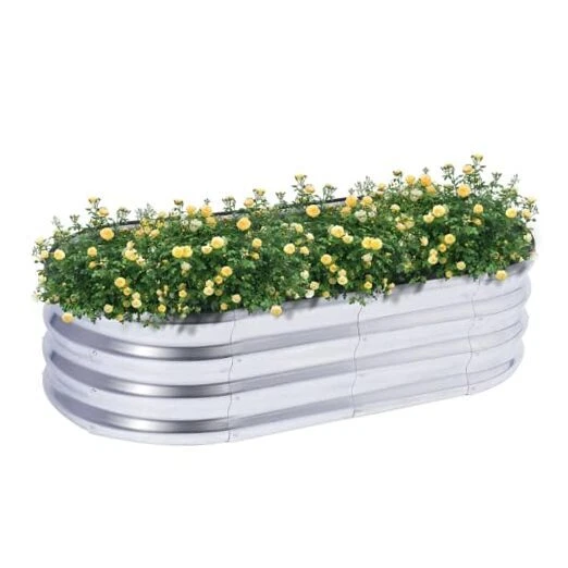 OGKBIR Large 8FTx4FTx2FT Galvanized Raised Garden Bed, Outdoor Metal Planter Box For Herbs, Flowers, Vegetables-White