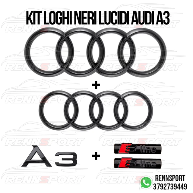 Kit Loghi Nero Lucido Per Audi A1 GB, A4 B9, A6 C8 - Logo Anteriore 273mm E Posteriore 202mm
