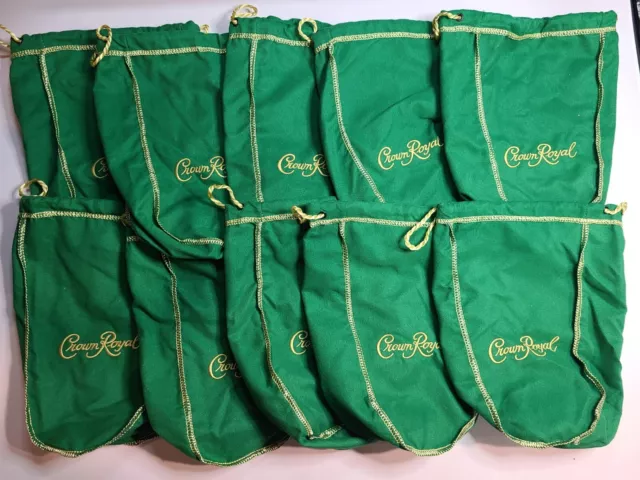 Lot of 10 Crown Royal 9" Green Drawstring Bags Medium size