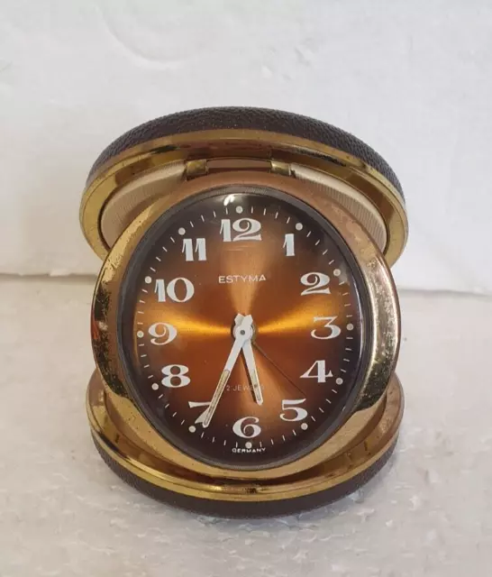 Vintage German Estyma 2 jewels wind up Travel Alarm Clock