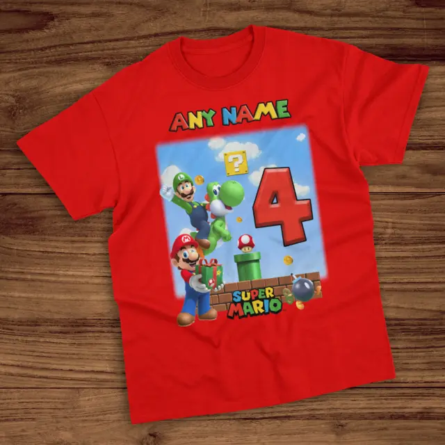 Personalised Mario Birthday T-Shirt Celebration Girls / Boys Ideal Gift