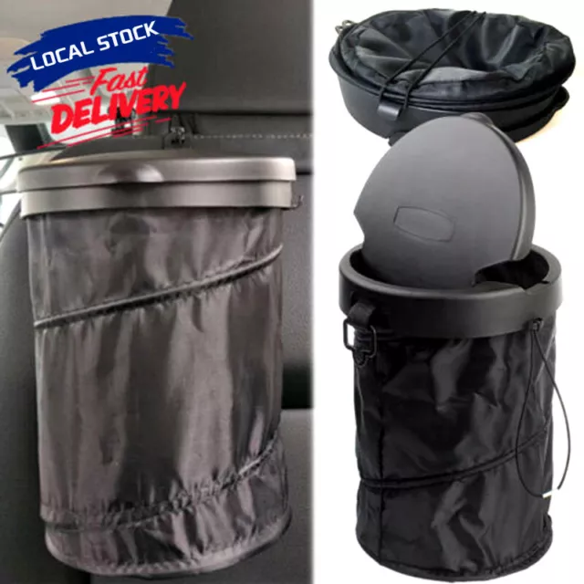 Car Rubbish Bin Lid Holder Foldable Pop-Up Waterproof Bag Waste Basket Portable.