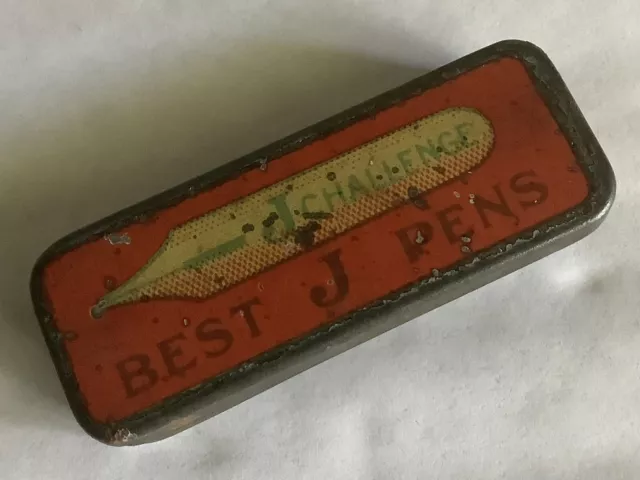 Antique Vintage Miniature Advertising Tin J Challenge Pen Nibs C1900-20s CUTE!!!