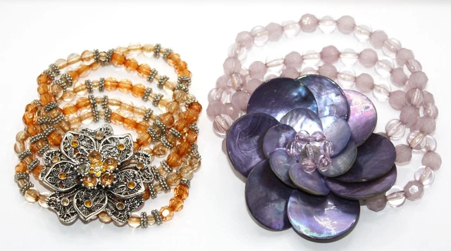2 x Beaded/Shell/Rhinestone Bracelets. Stretch, Excellent Condition