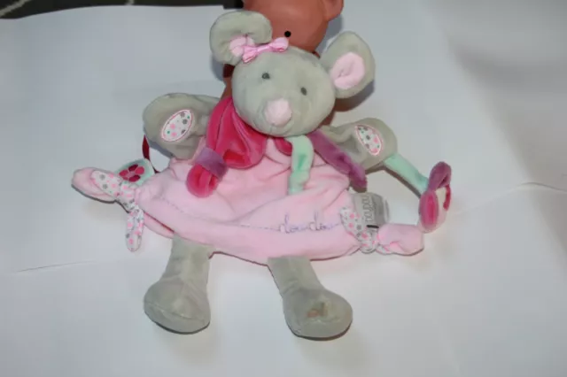 DOUDOU et COMPAGNIE  SOURIS MARIONNETTE PEARLY gris rose NEUF