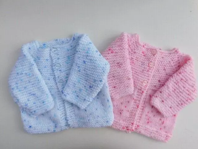 Baby Hand-Knitted Button Cardigan Boys Girls Blue Pink White Newborn Size