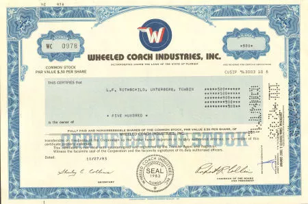 WHEELED COACH Florida auto stock certificate share