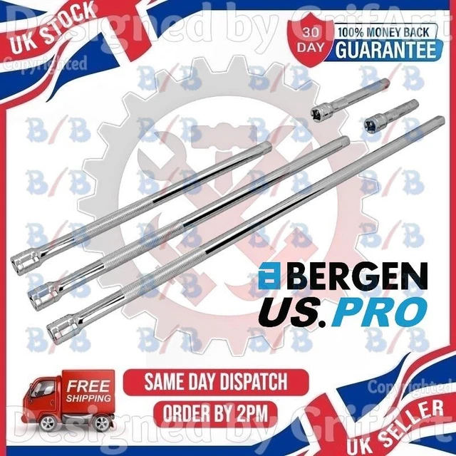 9pc 1/4 3/8 1/2 Drive Straight Socket Extension Bar Set 75mm 125mm 250mm~5056133384208 01c Mp