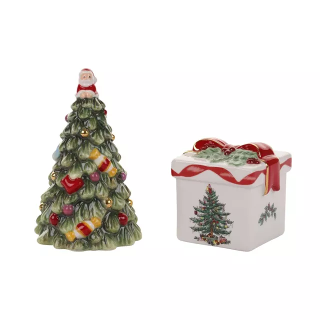 Spode Christmas Tree Gold Salt & Pepper Shakers, Christmas Tree & Gift (1581784)