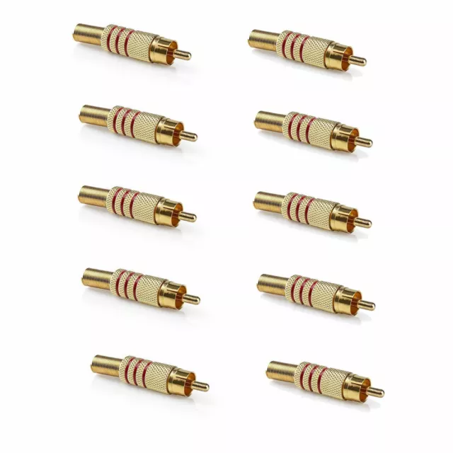 10x Phono RCA Plugs Male Gold Plated Cable Mount Solder Audio Connectors RED