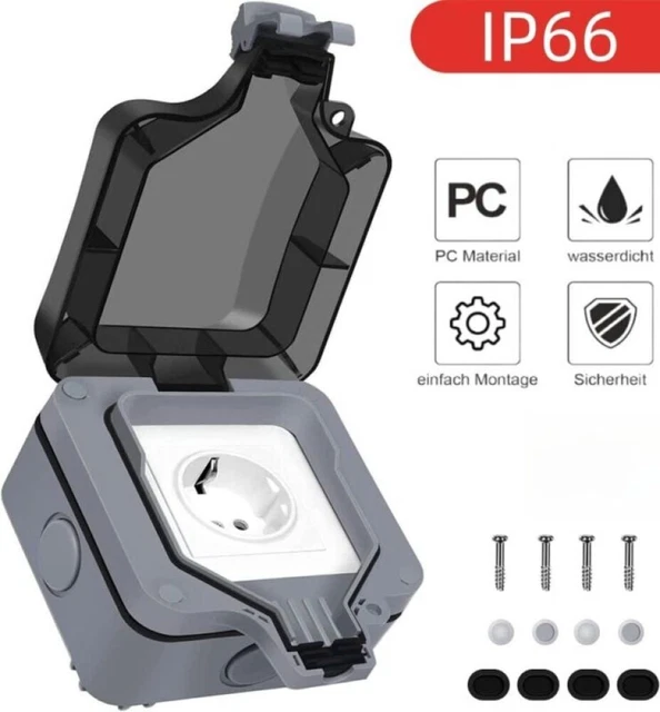 Presa Scatola Box A Parete Da Esterno Mpermeable Stagna P55 Schuko