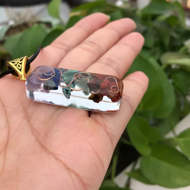 Natural 7 Chakra Healing Quartz Crystal Pendant Energy Orgonite Stone Necklace