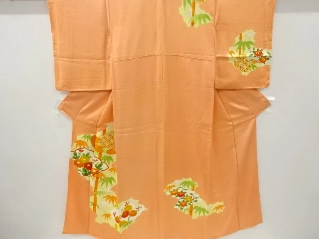 41660# Japanese Kimono / Antique Kimono / Bamboo Grass & Kiku With Ume Bloss