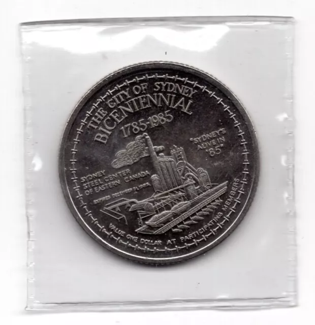 1985 Cape Breton NS Nova Scotia Trade Dollar Token Coin Sydney Bicentennial