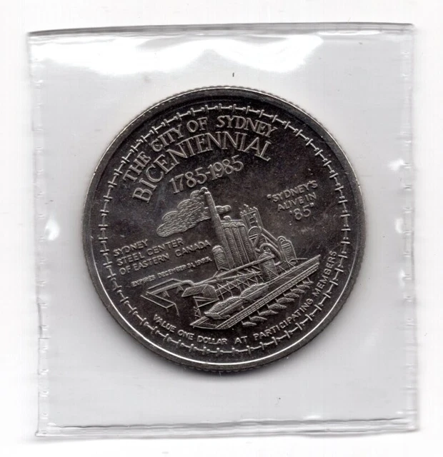 1985 Cape Breton NS Nova Scotia Trade Dollar Token Coin Sydney Bicentennial