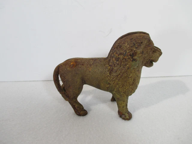 Lion Bank Cast Iron Gold-Tone Vintage Tail Down Slotted Screw Heavy Rust
