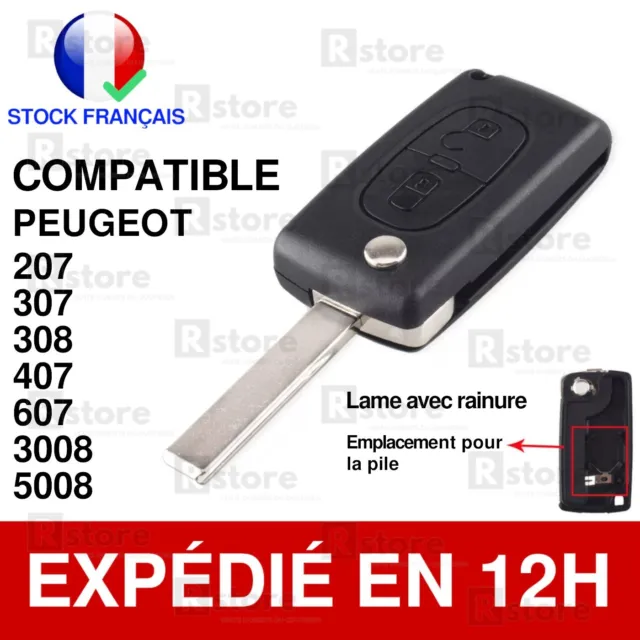 Coque clé plip 3 boutons Peugeot 107 207 307 308 407 CE0523 +3 boutons  switch - lame sans rainure- NAWO