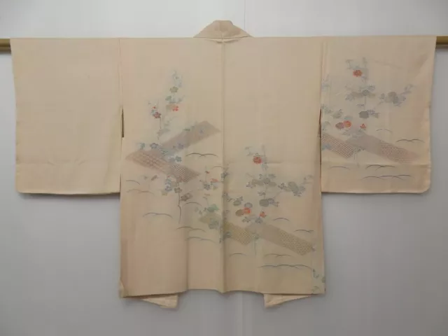 0927T07z520 Vintage Japanese Kimono Silk HAORI Light peach Flowers