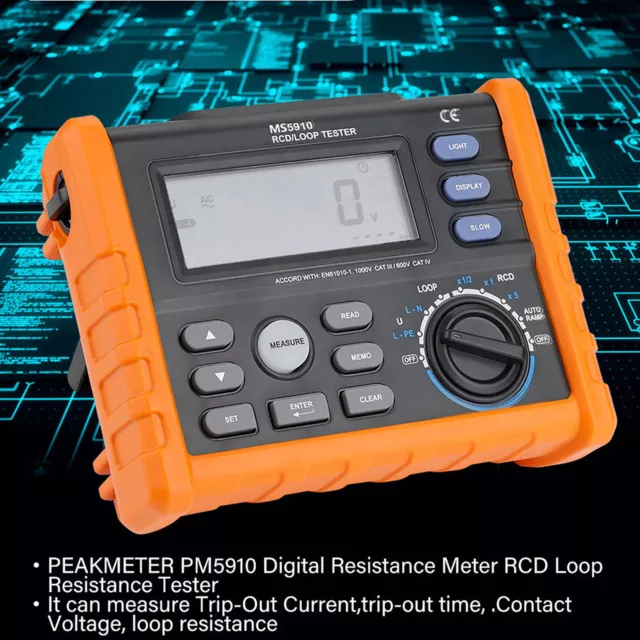 PEAKMETER MS5910 Digital Resistance Meter RCD Loop Resistance Tester Mult UK REF 2