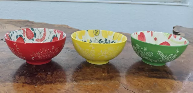 DeeCoo Porcelain Bowls Fruit Interior Cereal, Soup, Salad   Set Of 3