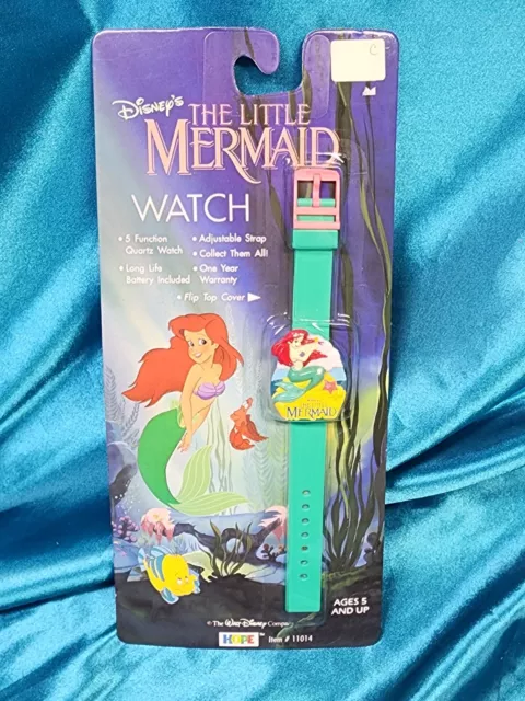 Vintage 1989 Disney The Little Mermaid Ariel Quartz Rubber Watch Flip Top Cover