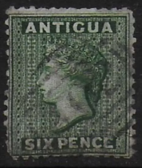 Antigua 1872  QV 6d Blue-Green - wmk CrCC rev - p12.5 - SG15x - used cancel A02